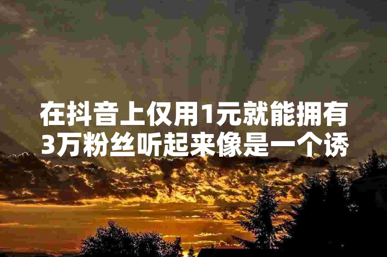 在抖音上仅用1元就能拥有3万粉丝听起来像是一个诱人的快速成功方案，但实际上这可能涉及违反平台规则的行为，因此并不可行。