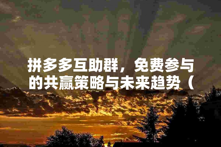 拼多多互助群，免费参与的共赢策略与未来趋势（2024年展望）。