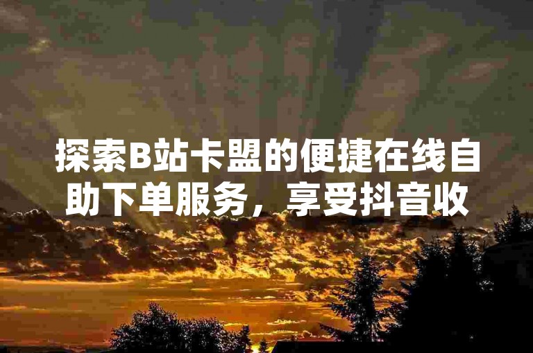 探索B站卡盟的便捷在线自助下单服务，享受抖音收藏自助平台的无缝体验，KS业务平台承诺秒速响应，而dy点赞充值更是24小时快速到账。