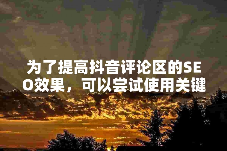 为了提高抖音评论区的SEO效果，可以尝试使用关键词优化和增加互动性评论。