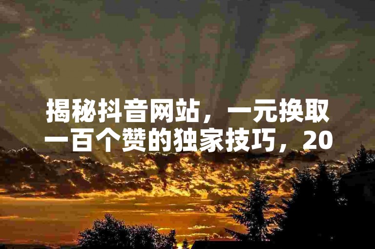 揭秘抖音网站，一元换取一百个赞的独家技巧，2025年必备攻略！